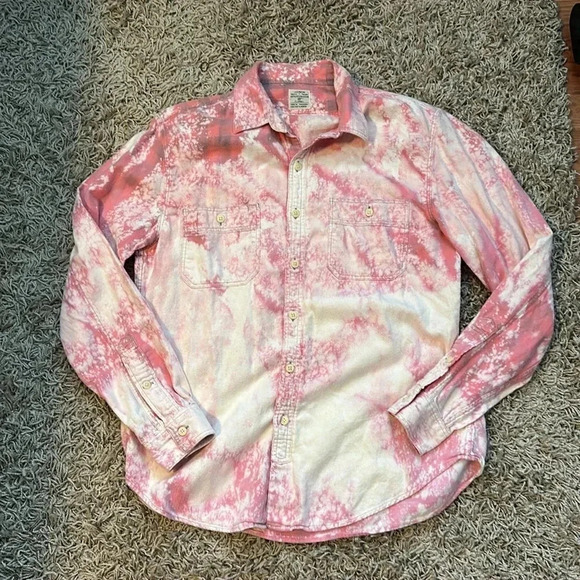 Upcycled Jcrew Pink Bleach Flannel Back White and Gray Graphic Size Large - Picture 5 of 9